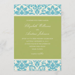 AQUA & LIME DAMASK WEDDING INVITATION