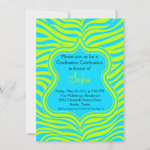 Aqua & Lime Green Zebra Graduation Invitation