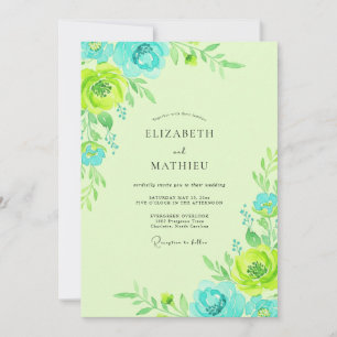 Aqua Lime Peony Wedding Invitation