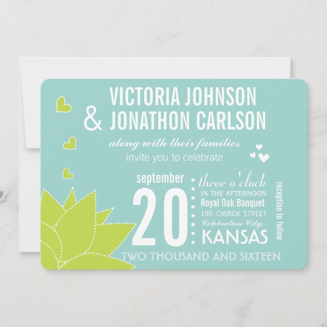 Aqua Lime Succulent ModernTypography Wedding Invitation (Front)