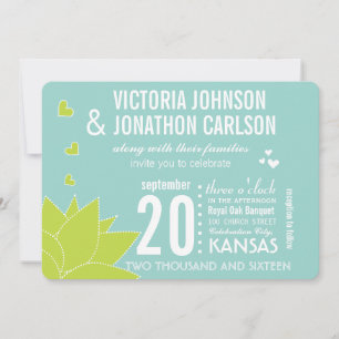 Aqua Lime Succulent ModernTypography Wedding Invitation