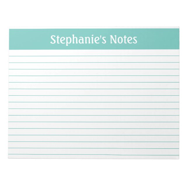 Aqua Lined 11 x 8.5 Landscape Personalised Notepad (Front)