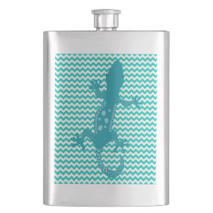 Aqua Lizard Aqua White Chevron Stripe Flask