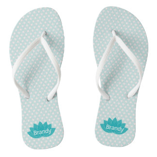 Aqua Lotus Polka Dot Flip Flops