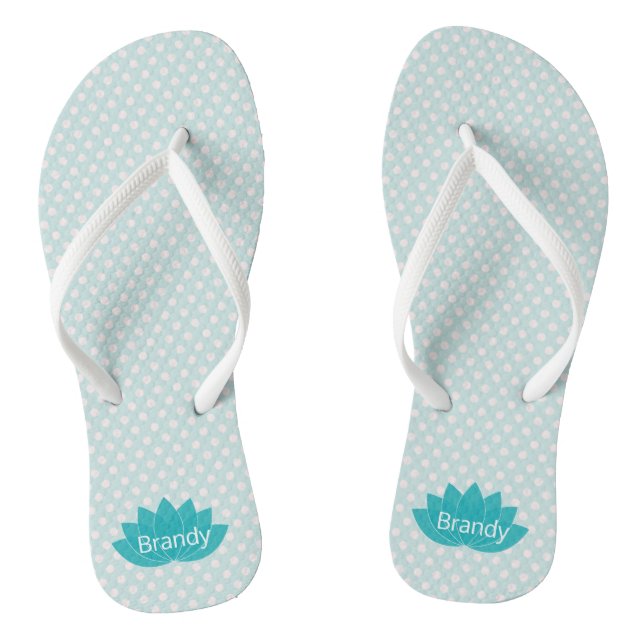 Aqua Lotus Polka Dot  Flip Flops (Footbed)