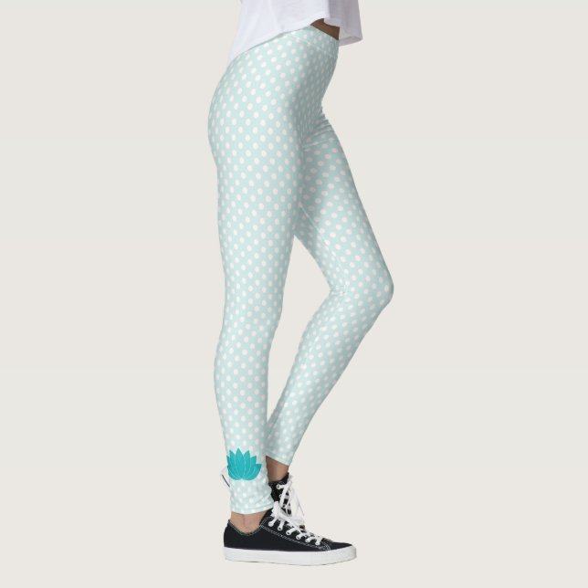 Aqua Lotus Polka Dot Yoga Leggings (Right)