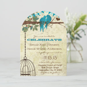 Aqua Love Birds Sitting In a Tree Wedding Invite