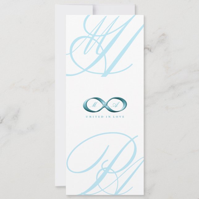 Aqua Love Infinity Hand Clasp Logo Wedding Invite (Front)
