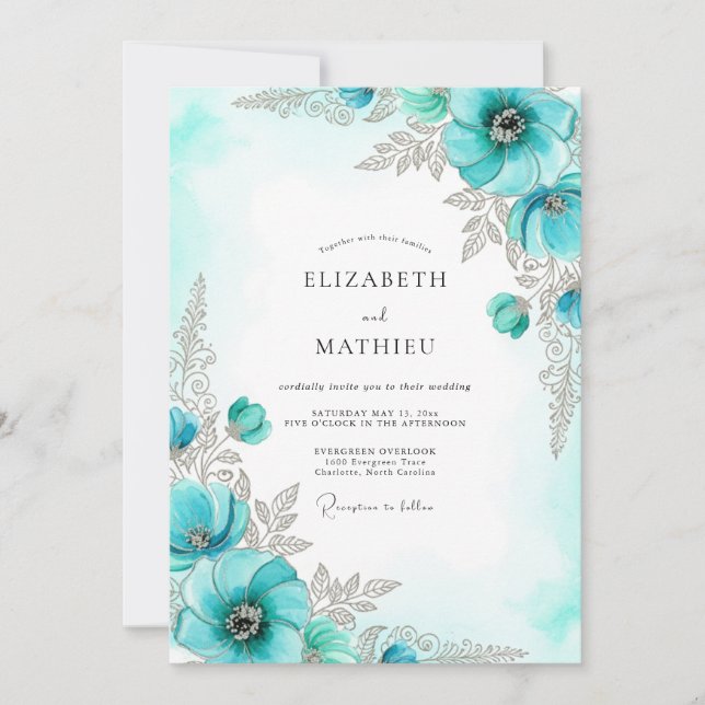 Aqua Lustrous Winter Wedding Invitation (Front)