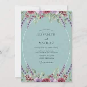 Aqua Magenta Wisteria Wedding Invitation