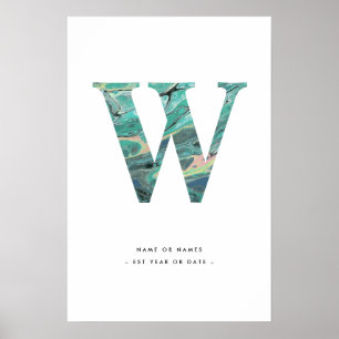 Aqua Marble Letter W Initial w/Personalisation Art Poster