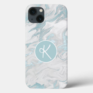 Aqua Marbled Monogrammed  Case-Mate iPhone Case