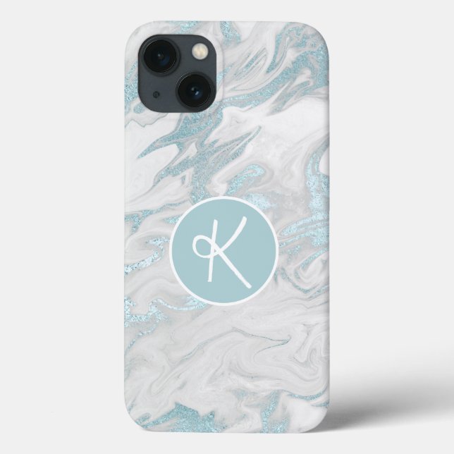 Aqua Marbled Monogrammed  Case-Mate iPhone Case (Back)