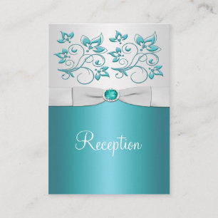 Aqua-marine and Silver Floral Enclosure Card