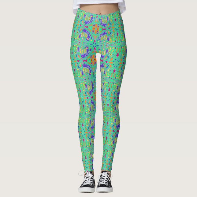 Aqua marine coloured tiny patterned leggings (Front)