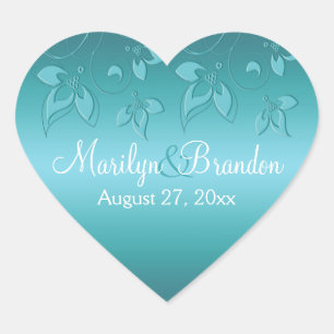 Aqua-marine Floral 1.5" Heart Sticker