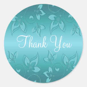 Aqua-marine Floral 1.5" Thank You Sticker