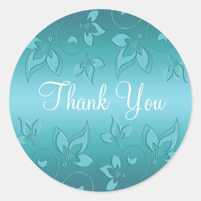 Aqua-marine Floral 1.5" Thank You Sticker (Front)