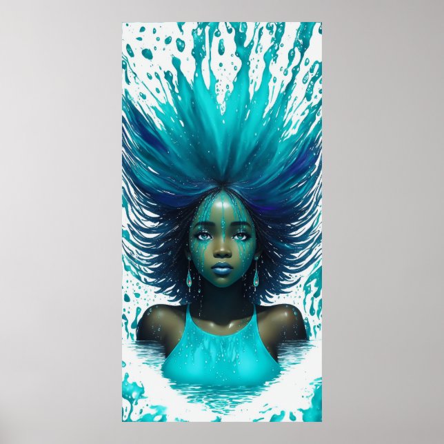 Aqua Marine Teal Water Fantasy African Girl Poster (Front)