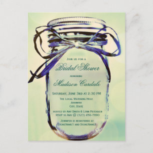 Aqua Mason Jar Bridal Shower Invitation POSTCARD
