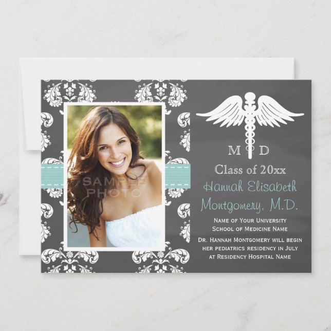 AQUA MEDICAL SCHOOL GRADUATION CHALKBOARD INVITATION (Front)