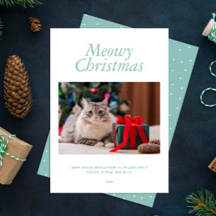 Aqua "Meowy Christmas" Personalised Photo Holiday Card