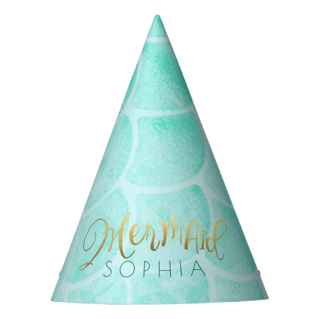 Aqua Mermaid Birthday Party Party Hat (Front)