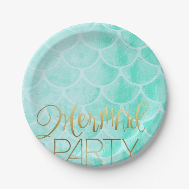 Aqua Mermaid Party | Under The Sea Birthday Paper Plate (Front)
