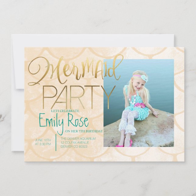Aqua Mermaid Party | Under The Sea Birthday Photo Invitation (Front)