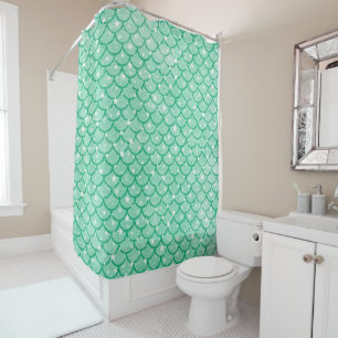 Aqua Mermaid Scales Stars Design Shower Curtain