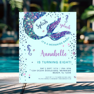Aqua Mermaid Tail Birthday Budget Invitation
