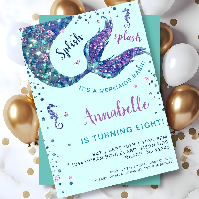 Aqua Mermaid Tail Under The Sea Birthday  Invitation (Creator Uploaded)