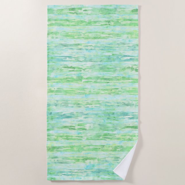 Aqua Mint Abstract Tie Dye Watercolor Stripes Beach Towel (Front)