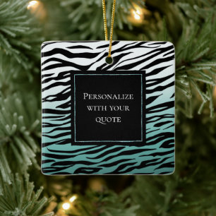 Aqua Mint Black Zebra Print Ombre Ceramic Ornament
