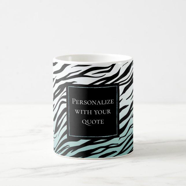 Aqua Mint Black Zebra Print Ombre Coffee Mug (Center)
