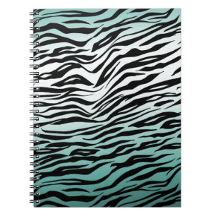 Aqua Mint Black Zebra Print Ombre Notebook
