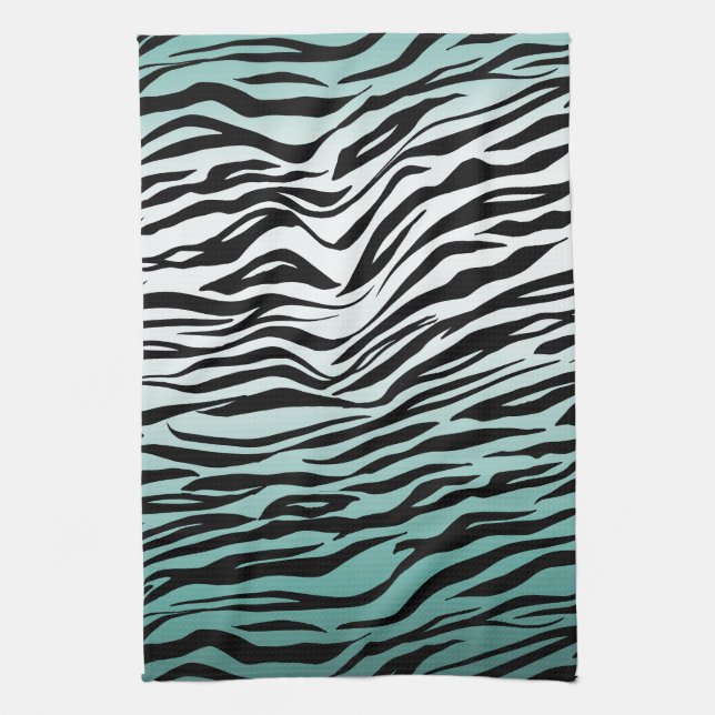 Aqua Mint Black Zebra Print Ombre Tea Towel (Vertical)
