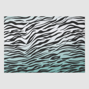 Aqua Mint Black Zebra Print Ombre Tissue Paper