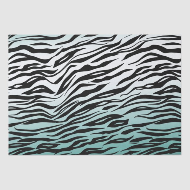 Aqua Mint Black Zebra Print Ombre Tissue Paper (Front)