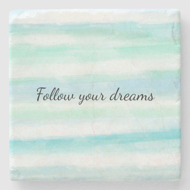 Aqua Mint Blue White Watercolor Stripes   Stone Coaster (Front)