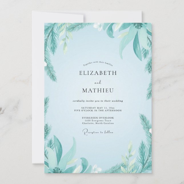Aqua Mint Foliage Muted Eucalyptus Wedding Invitation (Front)