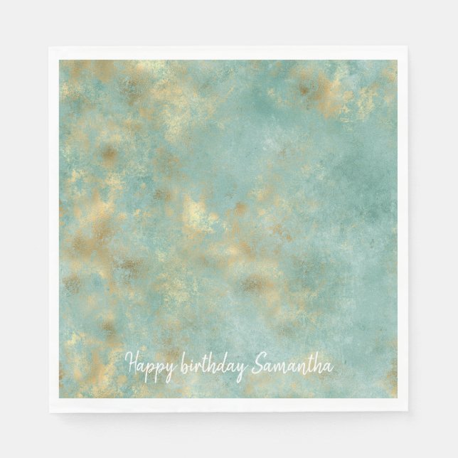 Aqua Mint Gold Abstract Napkin (Front)