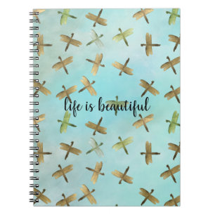 Aqua Mint Gold Dragonflies Watercolor personalised Notebook