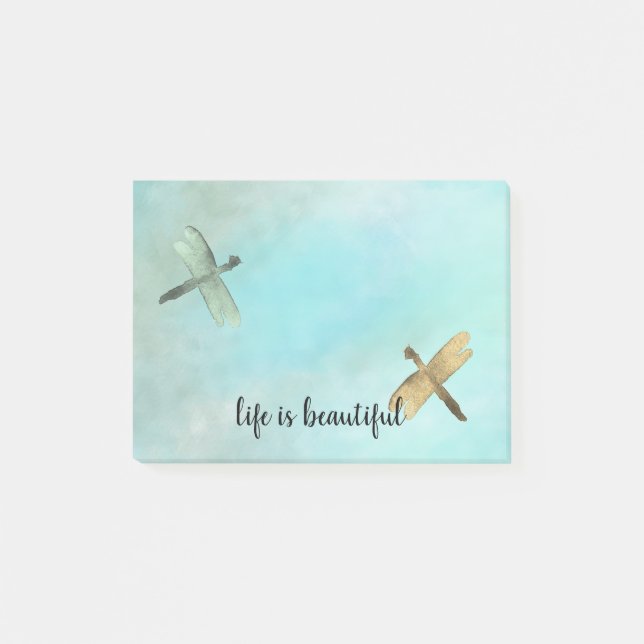 Aqua Mint Gold Dragonflies Watercolor personalised Post-it Notes (Front)