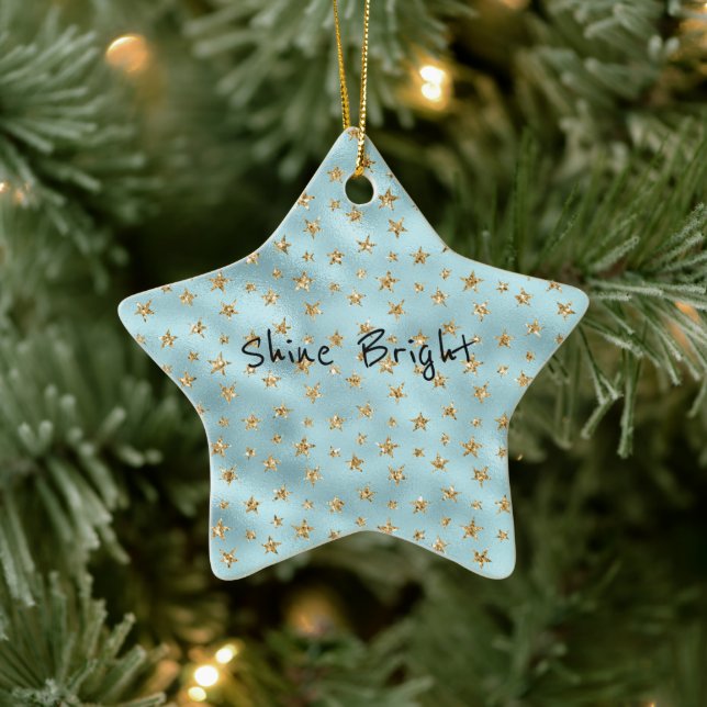 Aqua Mint Gold Glitter Stars Ceramic Tree Decoration (Tree)