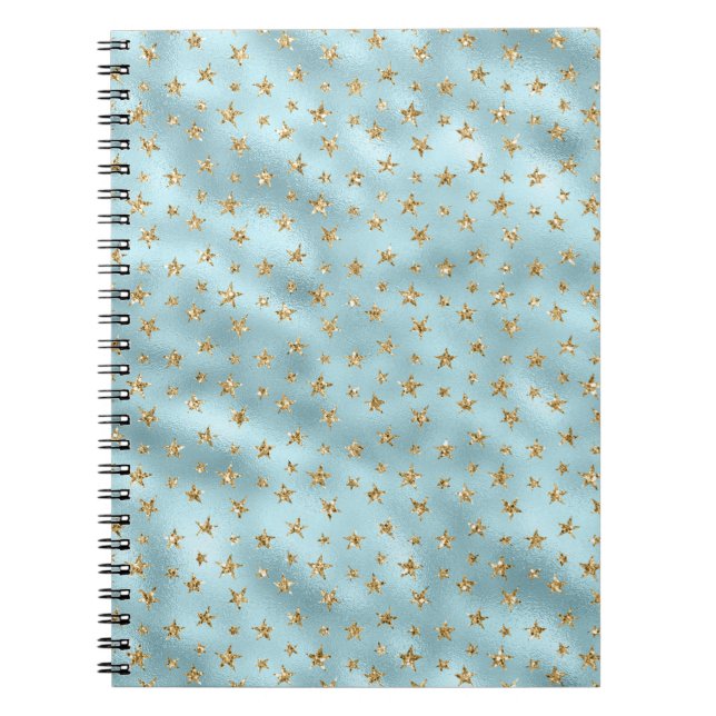 Aqua Mint Gold Glitter Stars Notebook (Front)