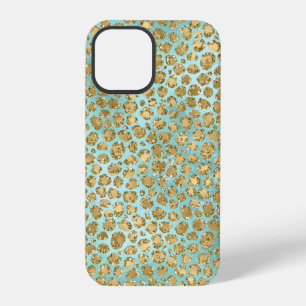 Aqua Mint Gold Glitz Glitter Leopard iPhone 12 Pro Case