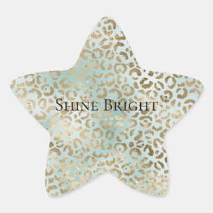 Aqua Mint Gold Glitz Sparkle Leopard Print   Star Sticker