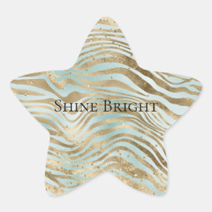 Aqua Mint Gold Glitz Sparkle Zebra Print       Star Sticker