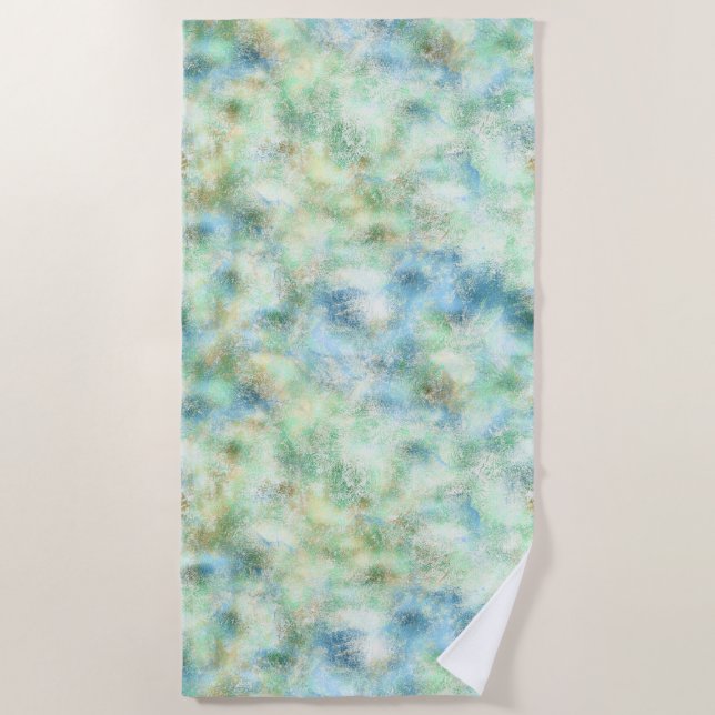 Aqua Mint Gold Marble Abstract Beach Towel (Front)